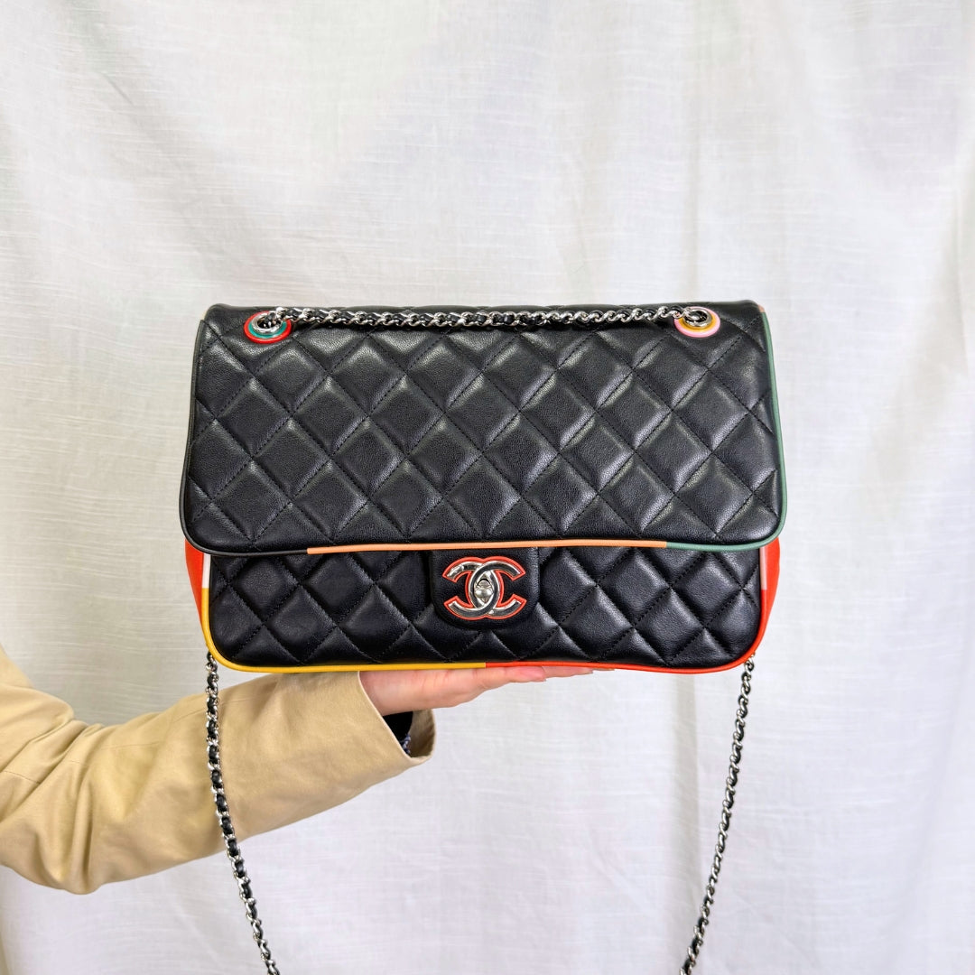 Jumbo Cuba Colour Single Flap in Quilted Lambskin with Multicolour Trim