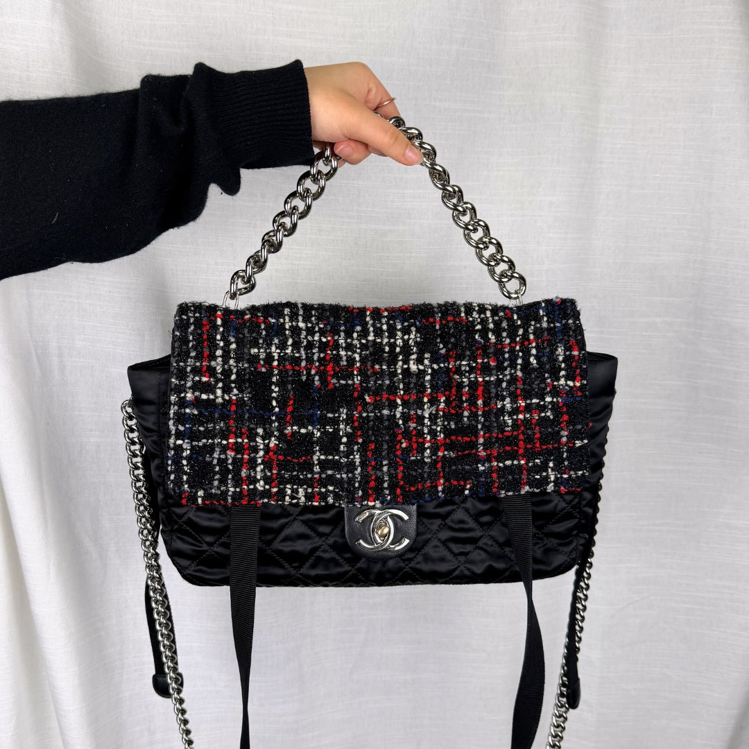 Tweed Nylon Astronaut Essentials Single Flap Bag