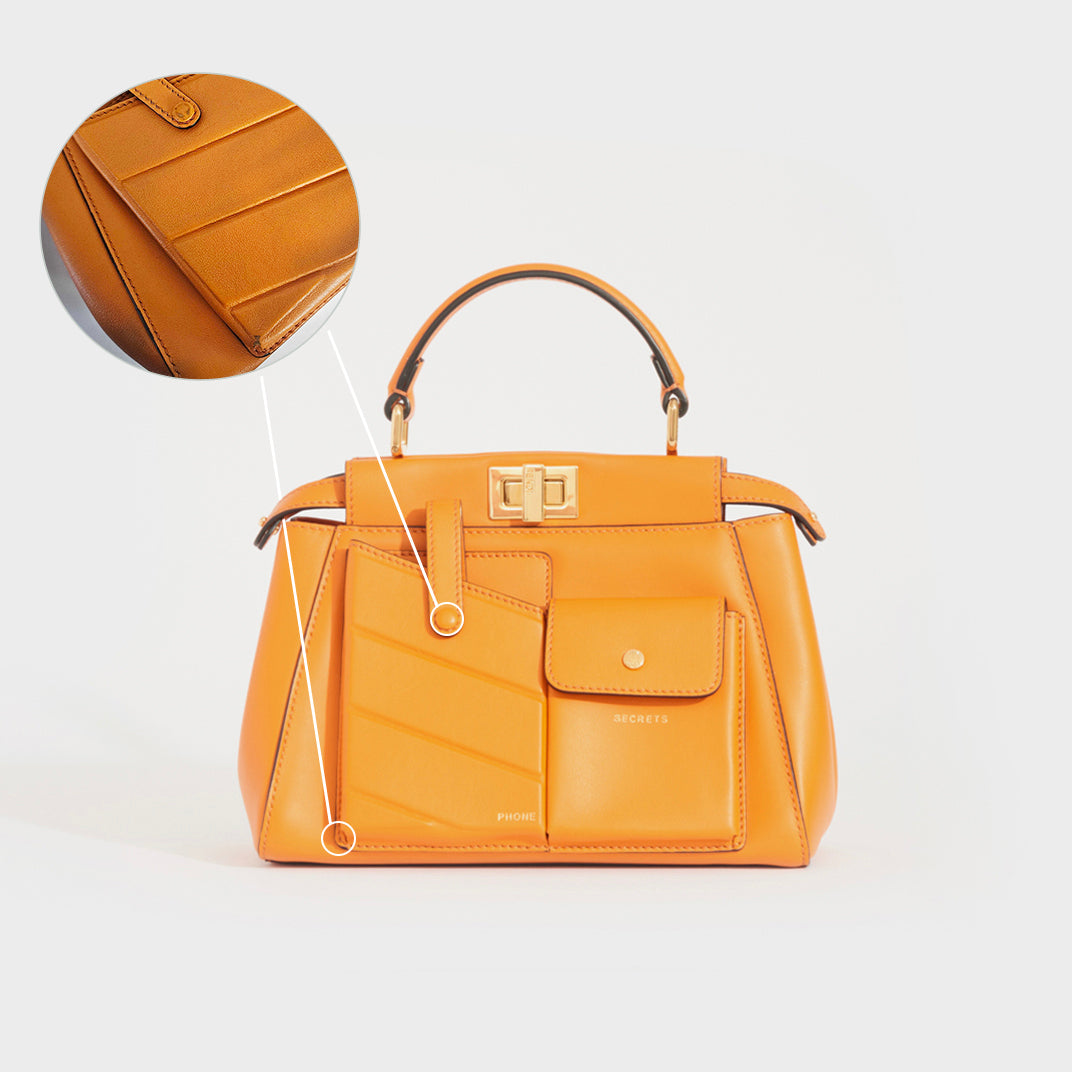 Peekaboo Mini Pockets Leather Bag in Orange