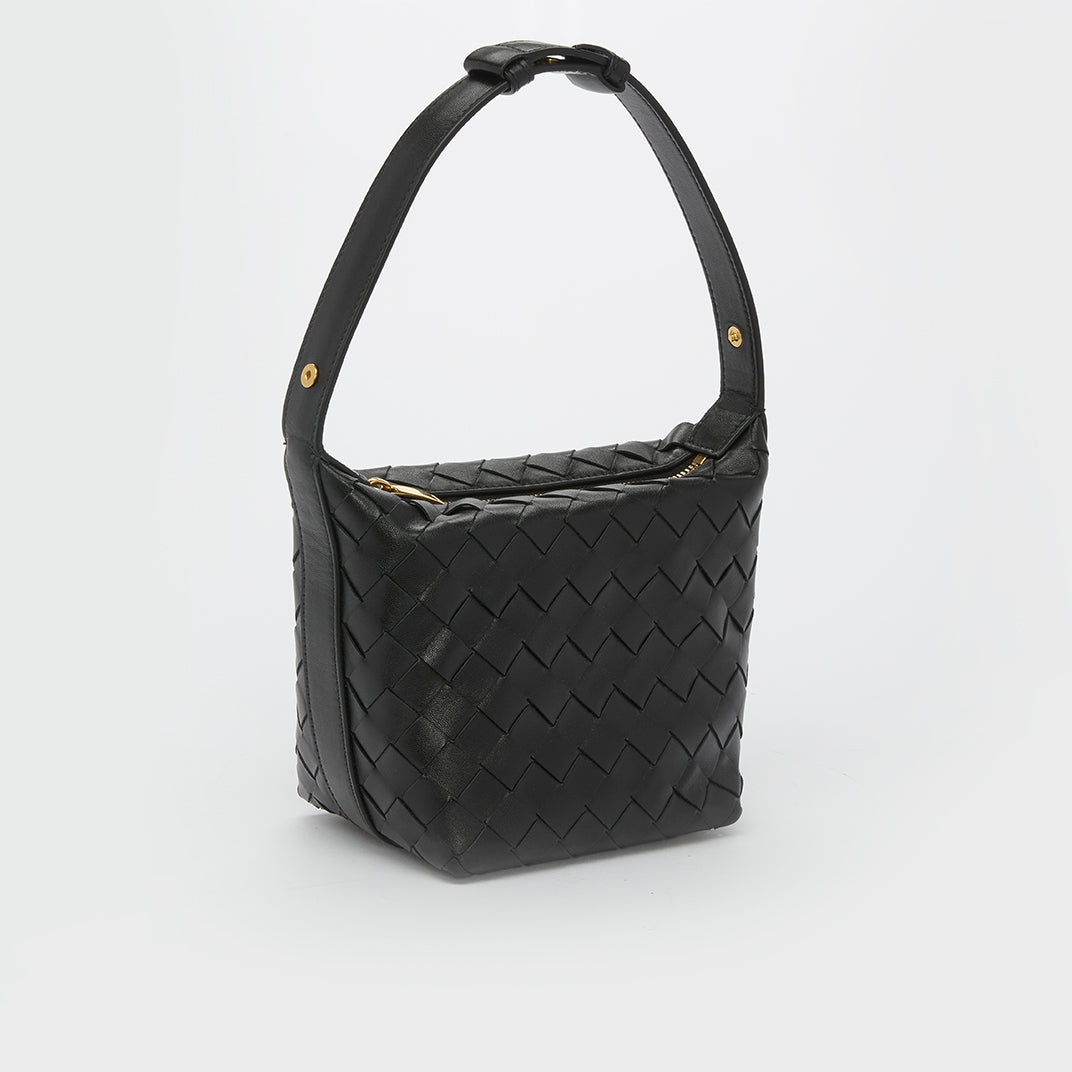 Candy Wallace Intrecciato Leather Shoulder Bag in Black