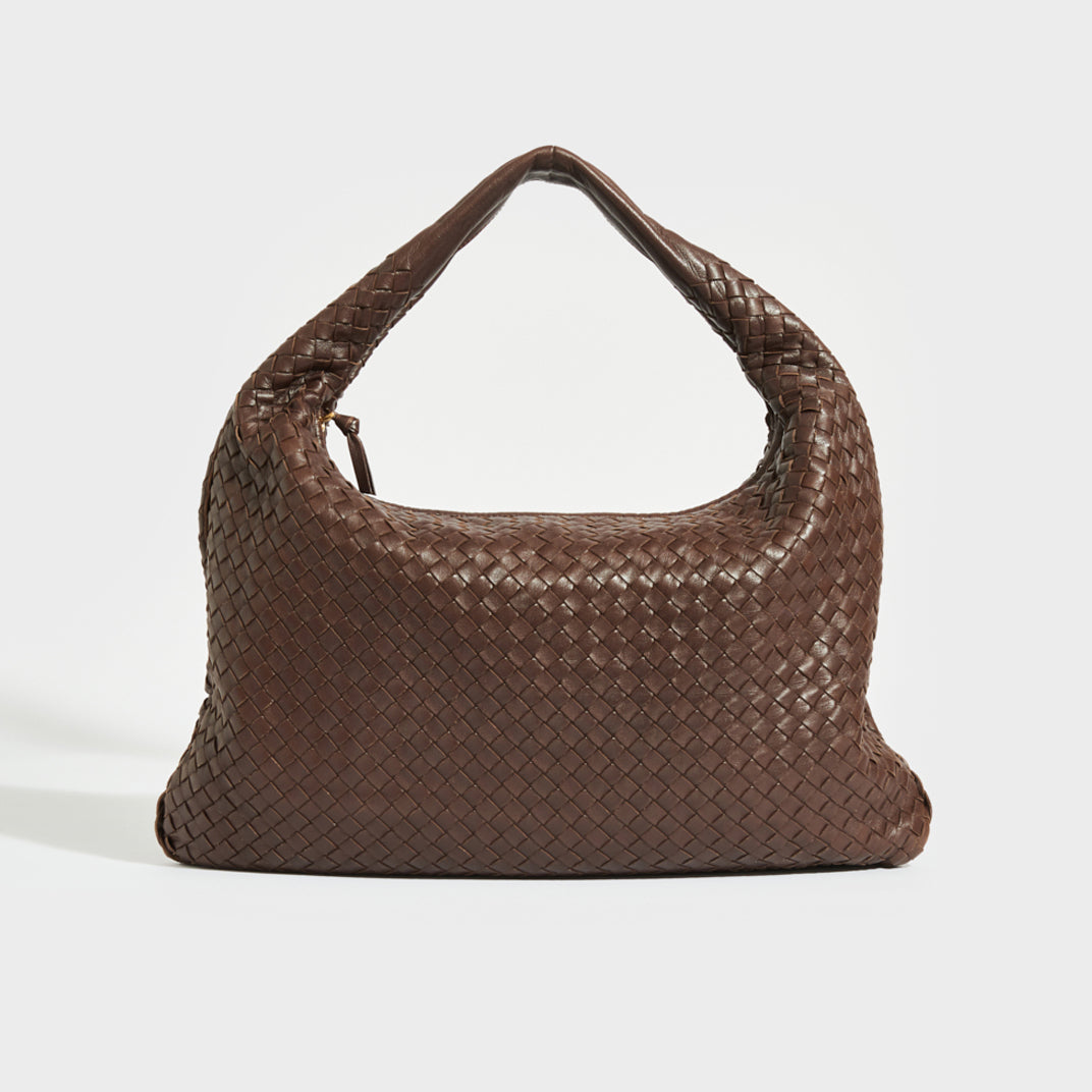Large Hobo Intrecciato Leather Shoulder Bag in Dark Brown