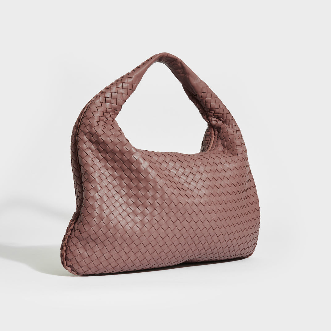 Large Hobo Intrecciato Leather Shoulder Bag in Mauve