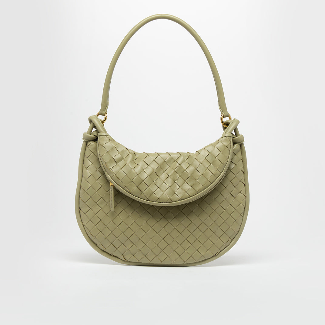 Medium Gemelli Intrecciato Leather Shoulder Bag in Travertine