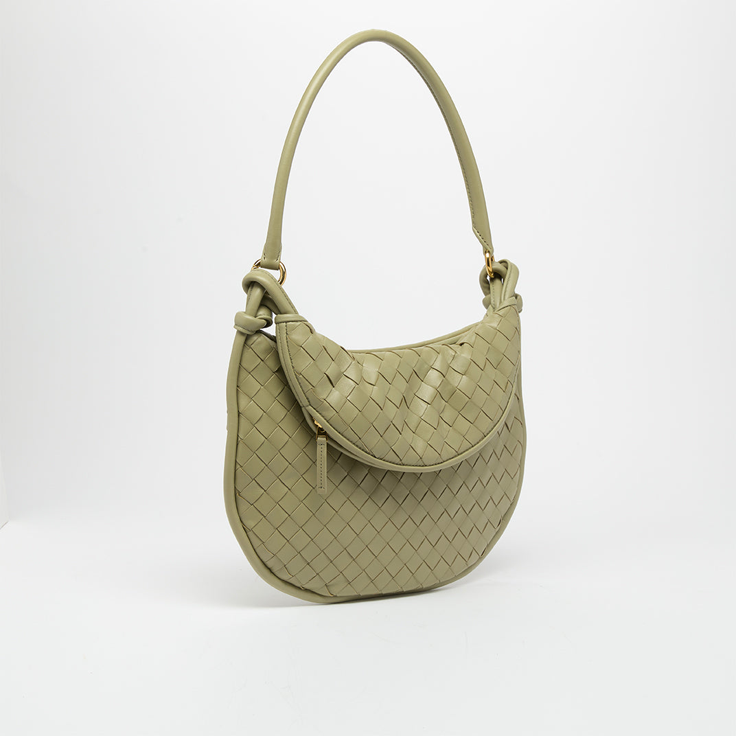 Medium Gemelli Intrecciato Leather Shoulder Bag in Travertine