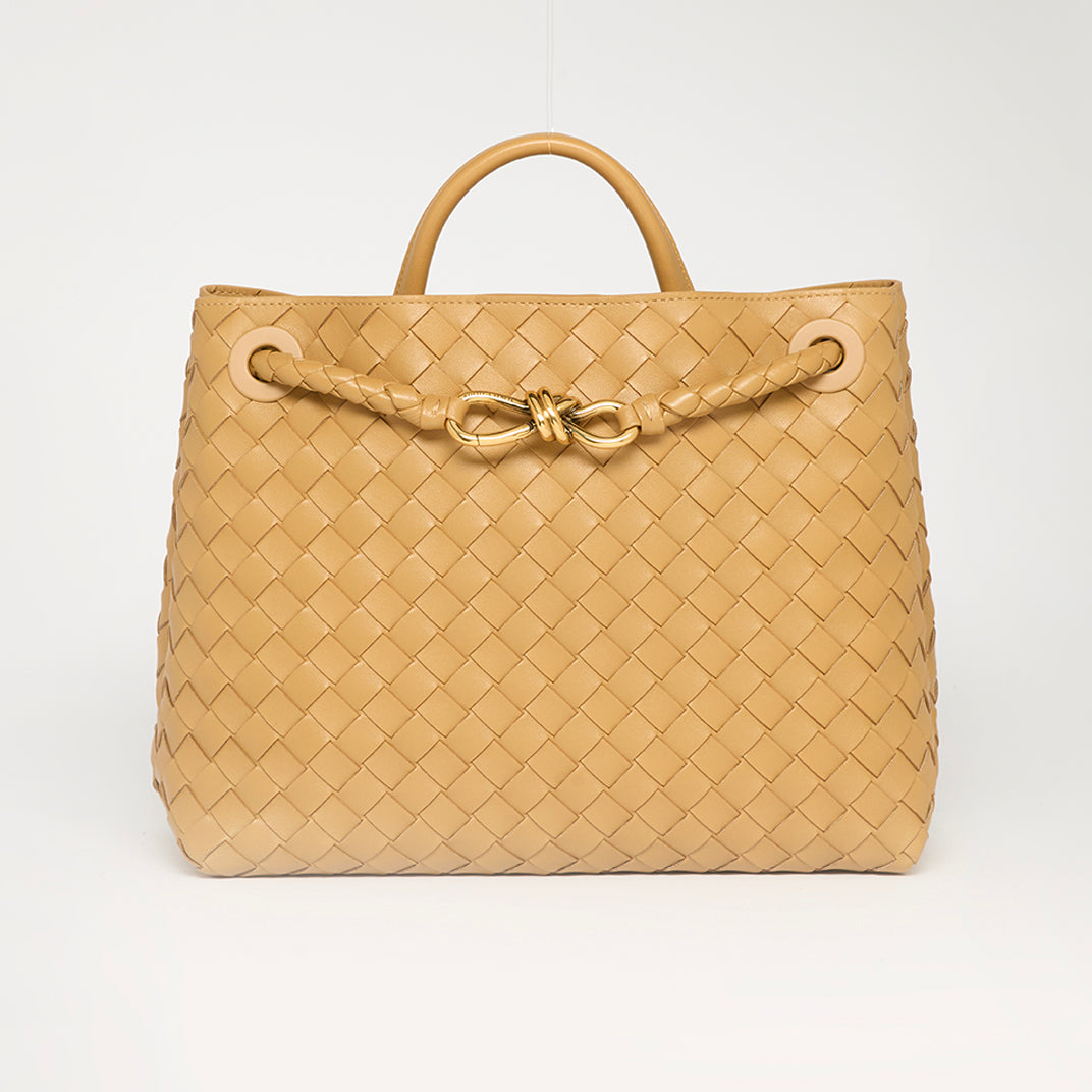 Medium Andiamo Intrecciato Leather Bag in Dark Praline