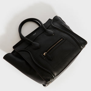 CELINE Mini Luggage Handbag in Black Grained Leather