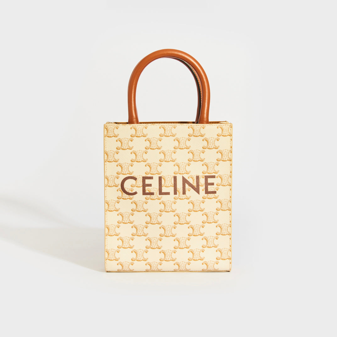 CELINE Mini Vertical Triomphe Cabas Tote in White Canvas