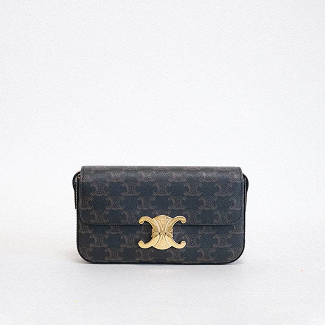 Small Triomphe Claude Shoulder Bag in Brown Canvas