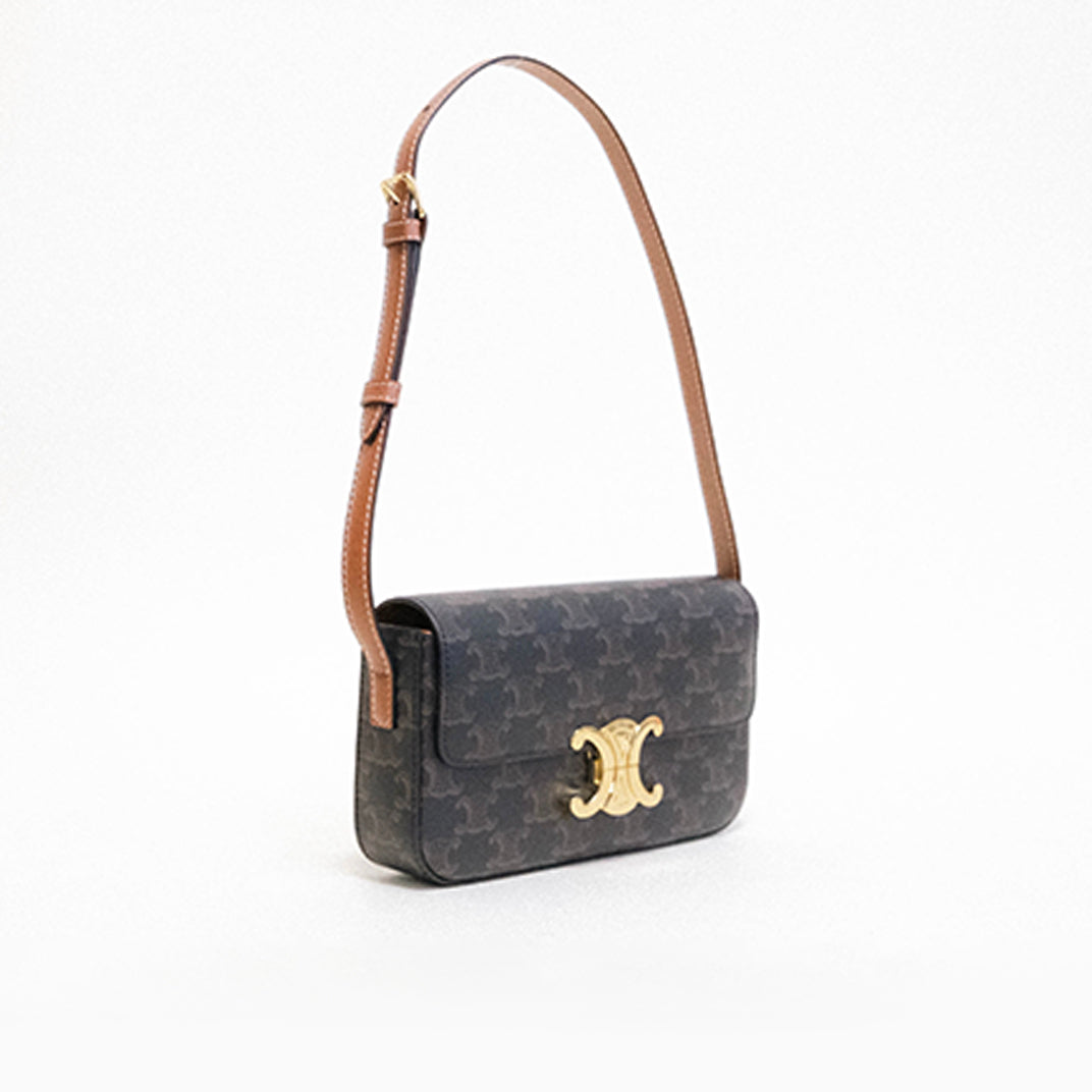 Small Triomphe Claude Shoulder Bag in Brown Canvas