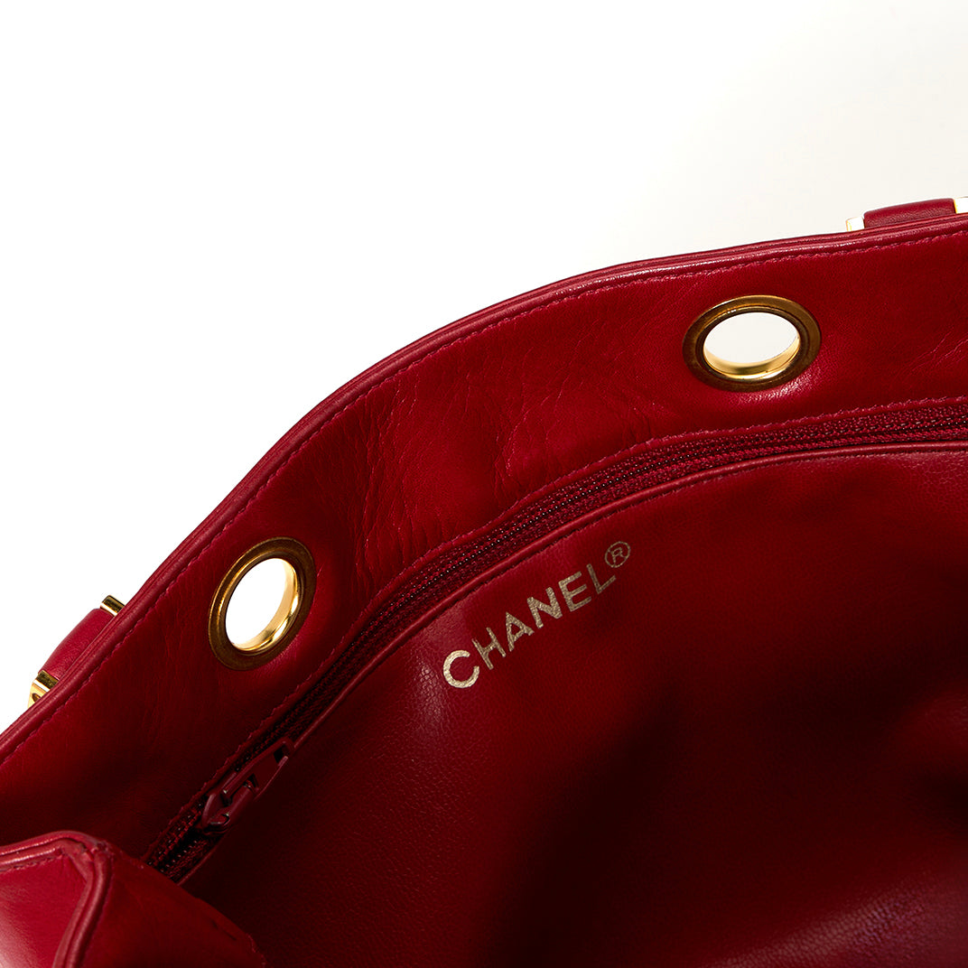 CC Bicolour Shoulder Bag in Red Lambskin
