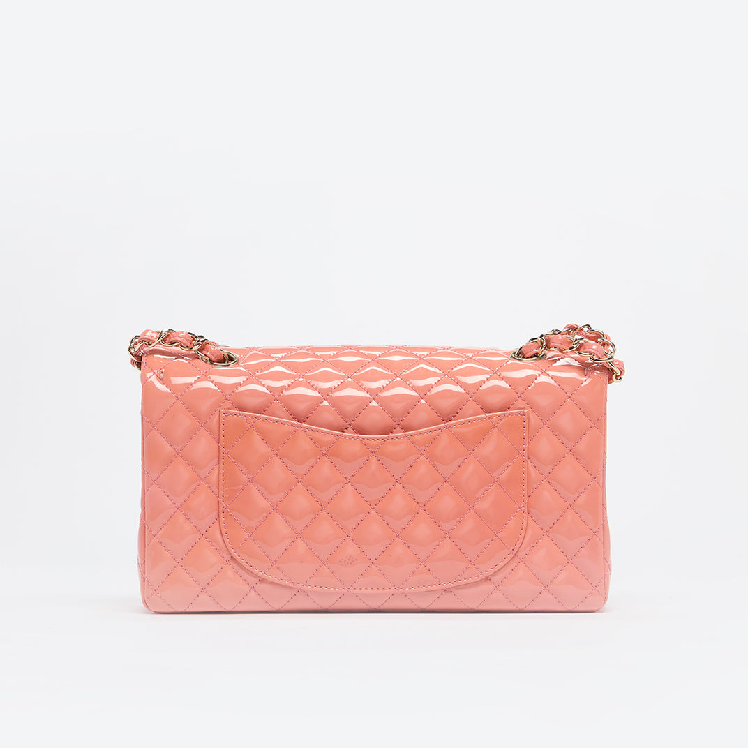 Limited Edition Ginza 5th Anniversary Medium Classic Lucky Charms Single Flap Shoulder Bag in Patent Coral Leather