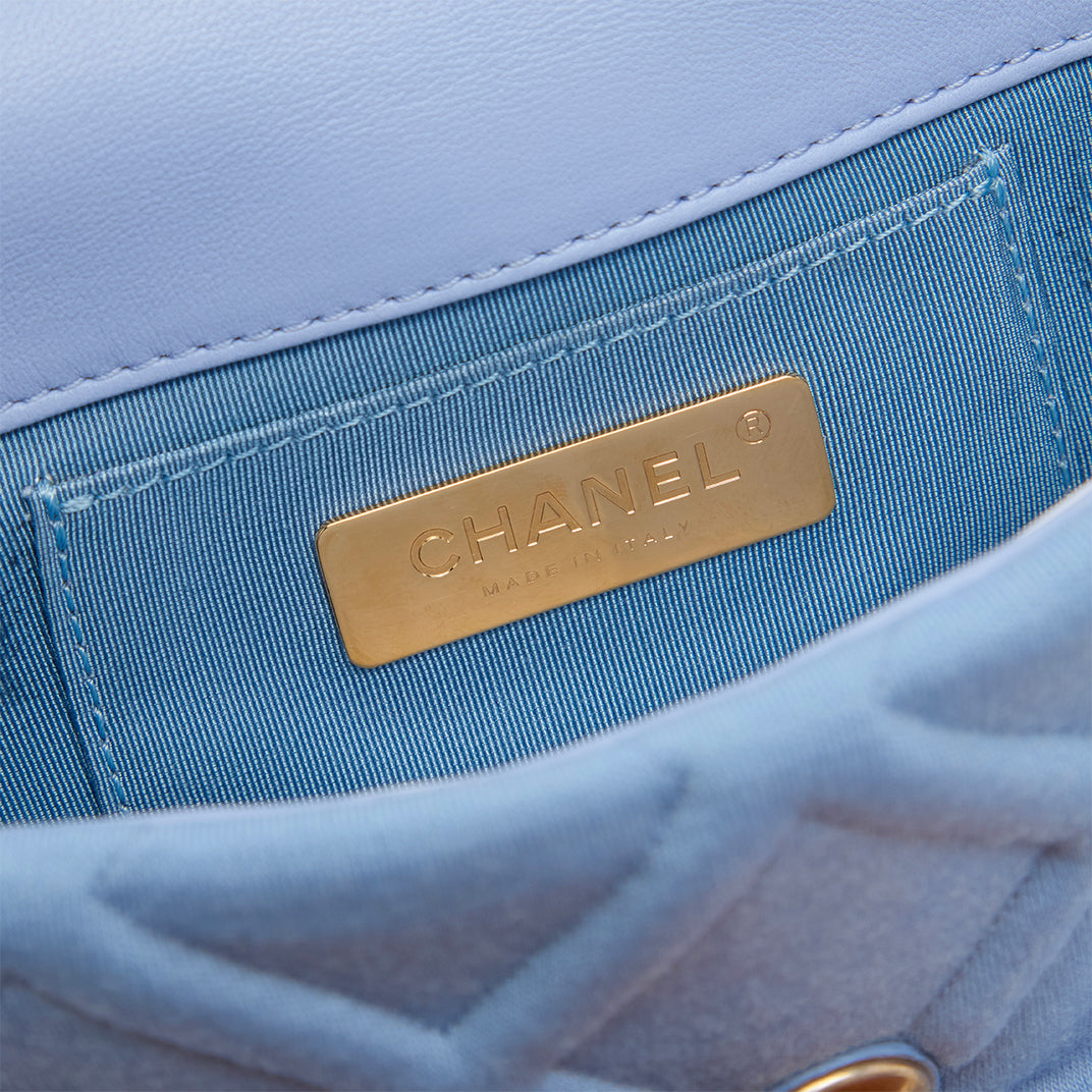 Quilted Belt Bag in Blue Jersey with Gold and Silver Hardware