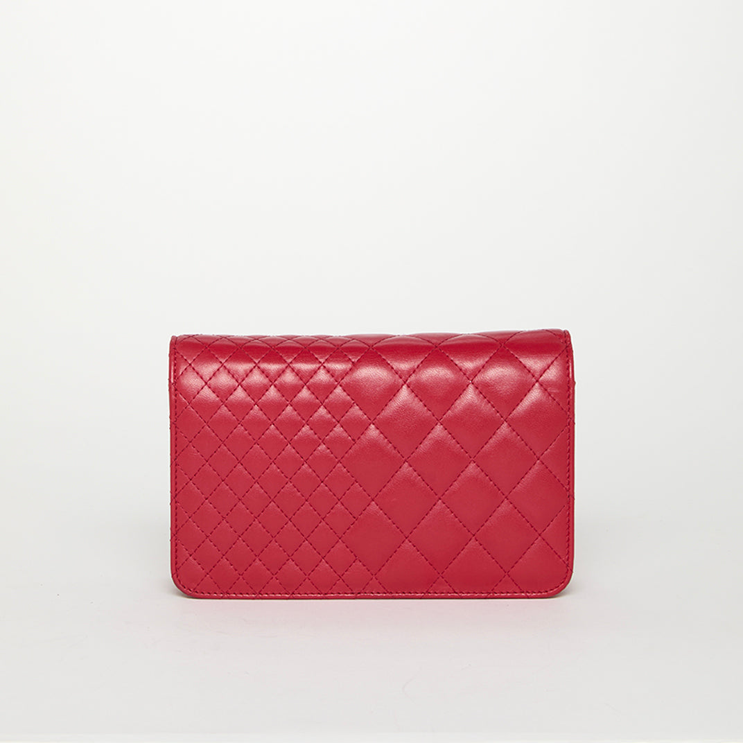 Asymmetrical Stitch Wallet On Chain in Red Lambskin Leather
