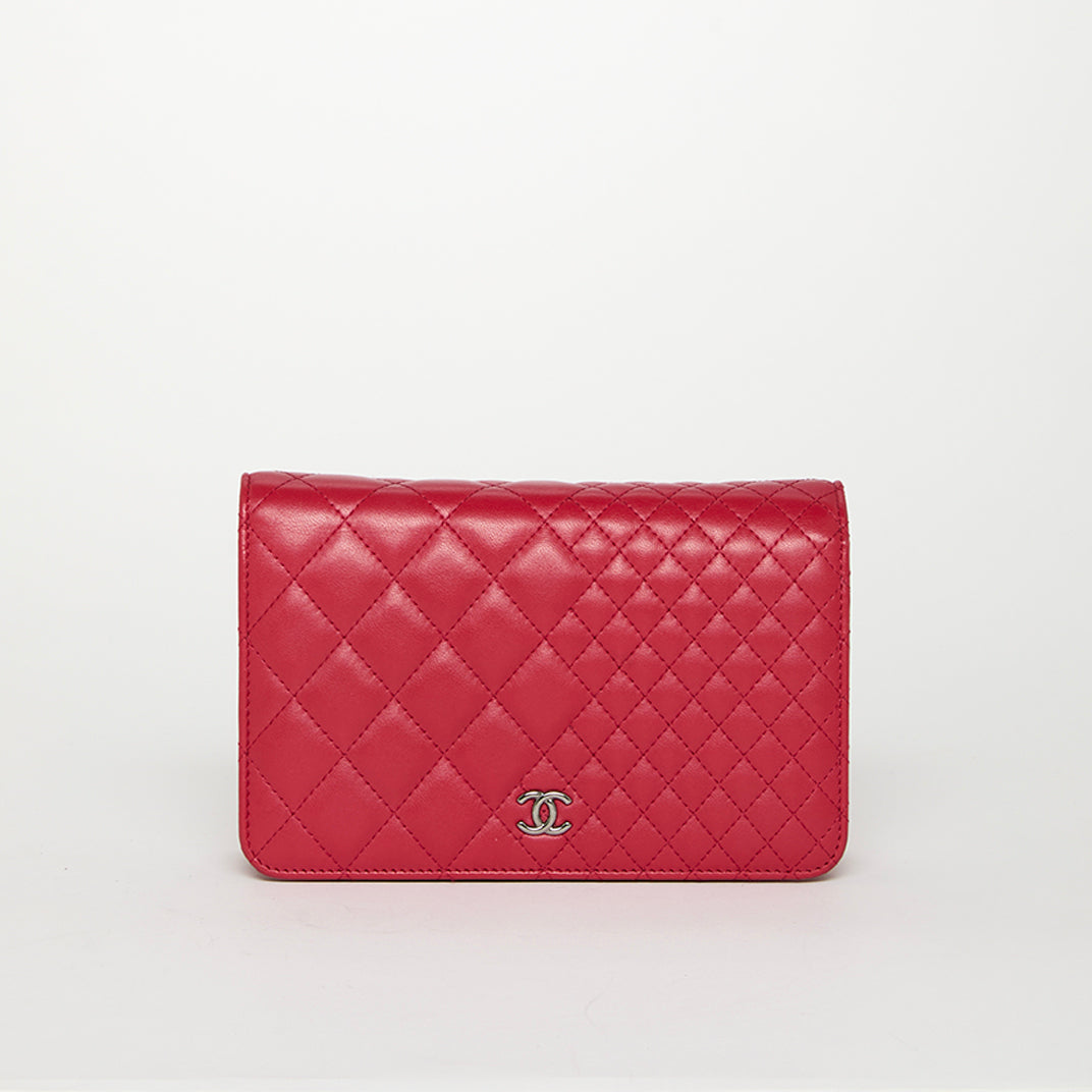 Asymmetrical Stitch Wallet On Chain in Red Lambskin Leather