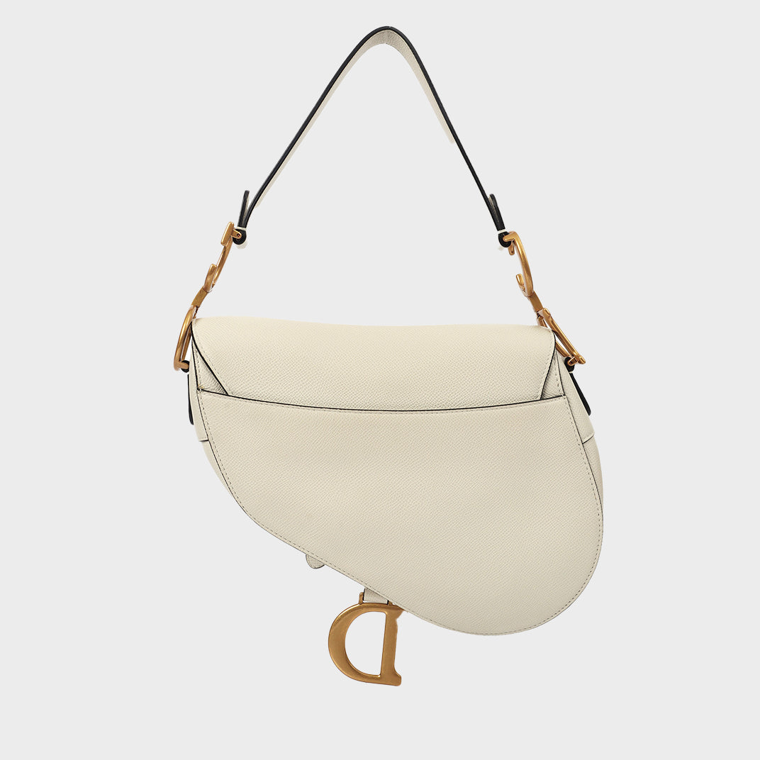 Saddle Bag in White Leather with Gold Hardware