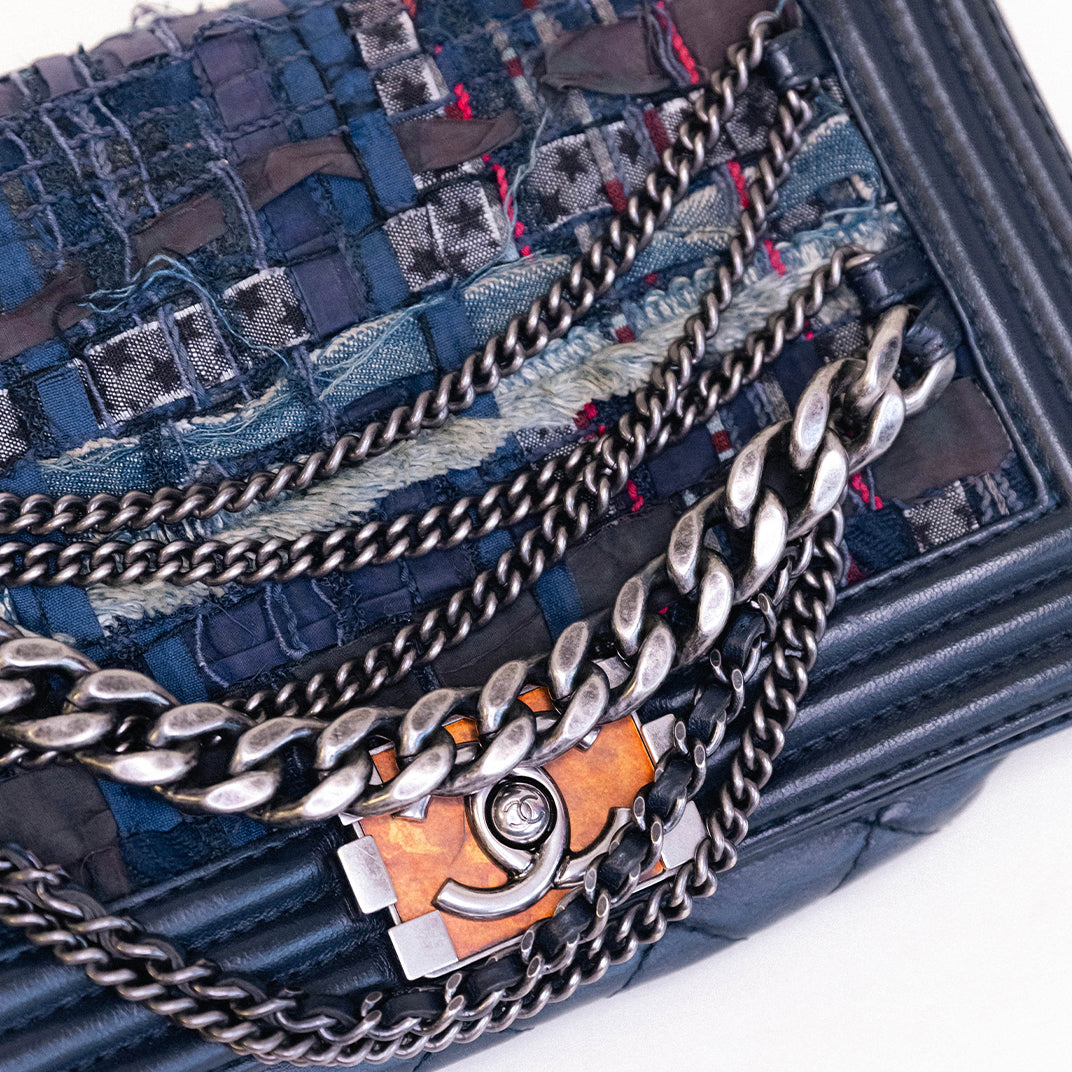 Medium Boy Bag in Dark Blue Patchwork