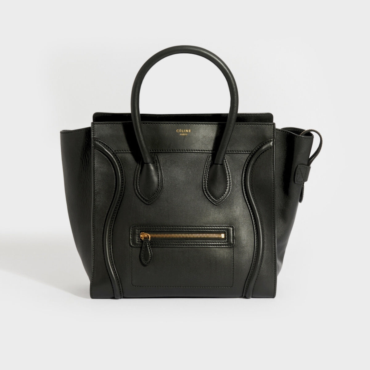 Mini Luggage Handbag in Black Smooth Leather
