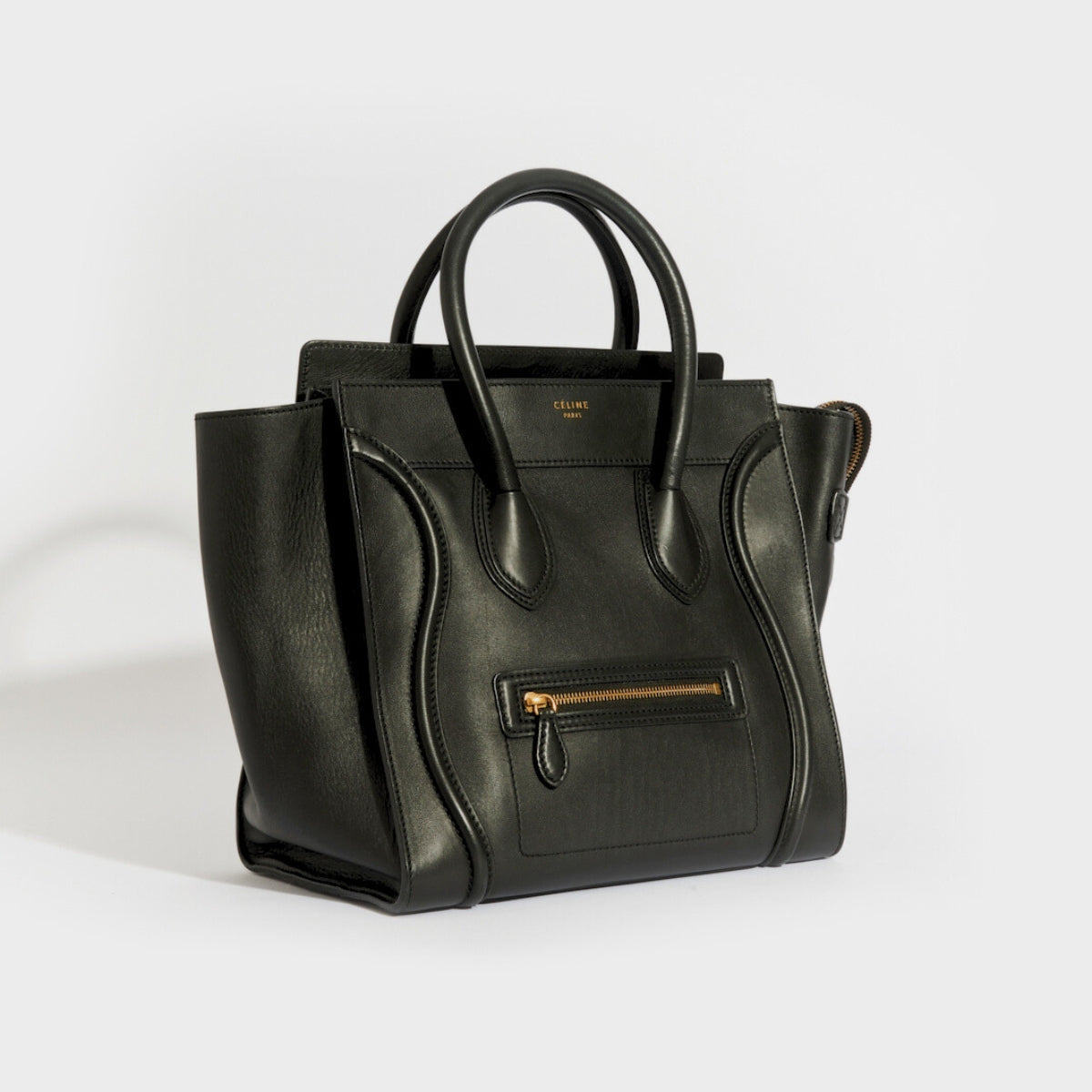 Mini Luggage Handbag in Black Smooth Leather