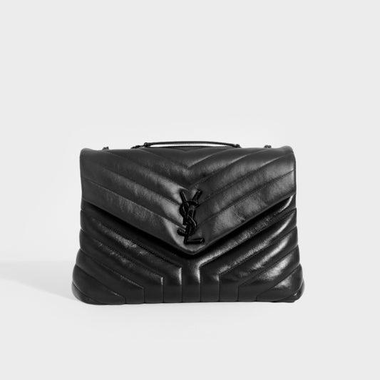 Medium Loulou Leather Shoulder Bag in Black Leather