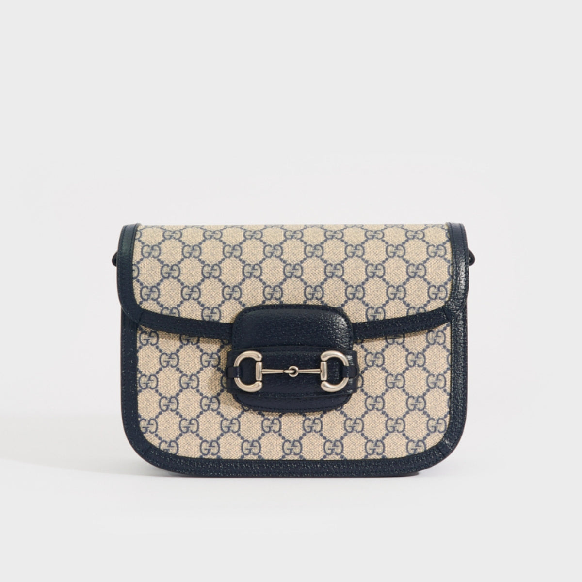 Horsebit 1955 GG Supreme Shoulder Bag with Navy Leather Trim