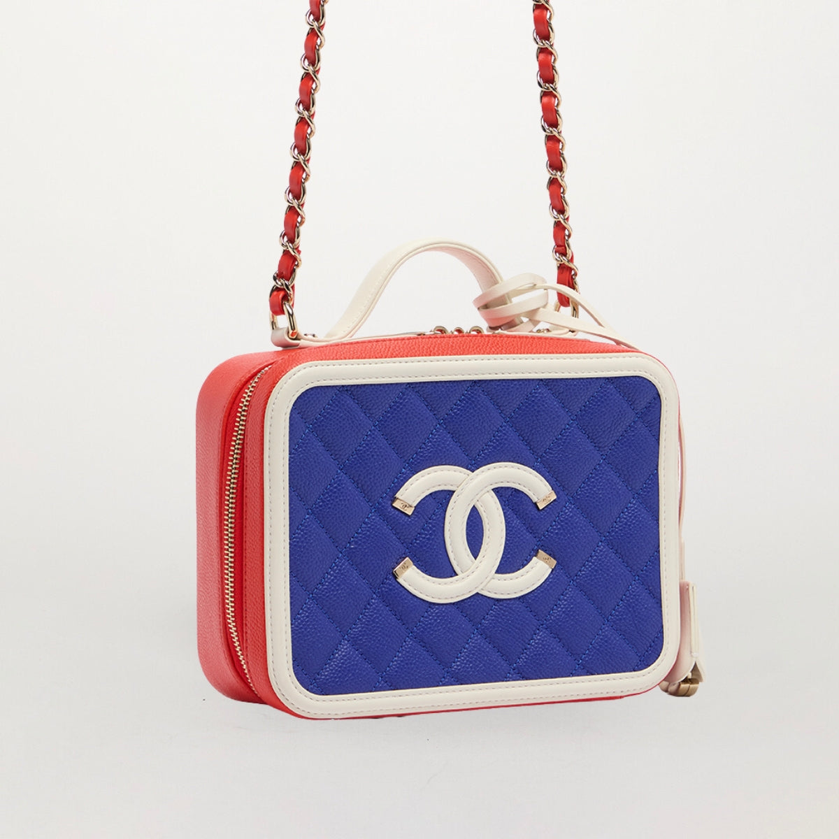 Medium Tricolour CC Filigree Vanity Case in Caviar Leather