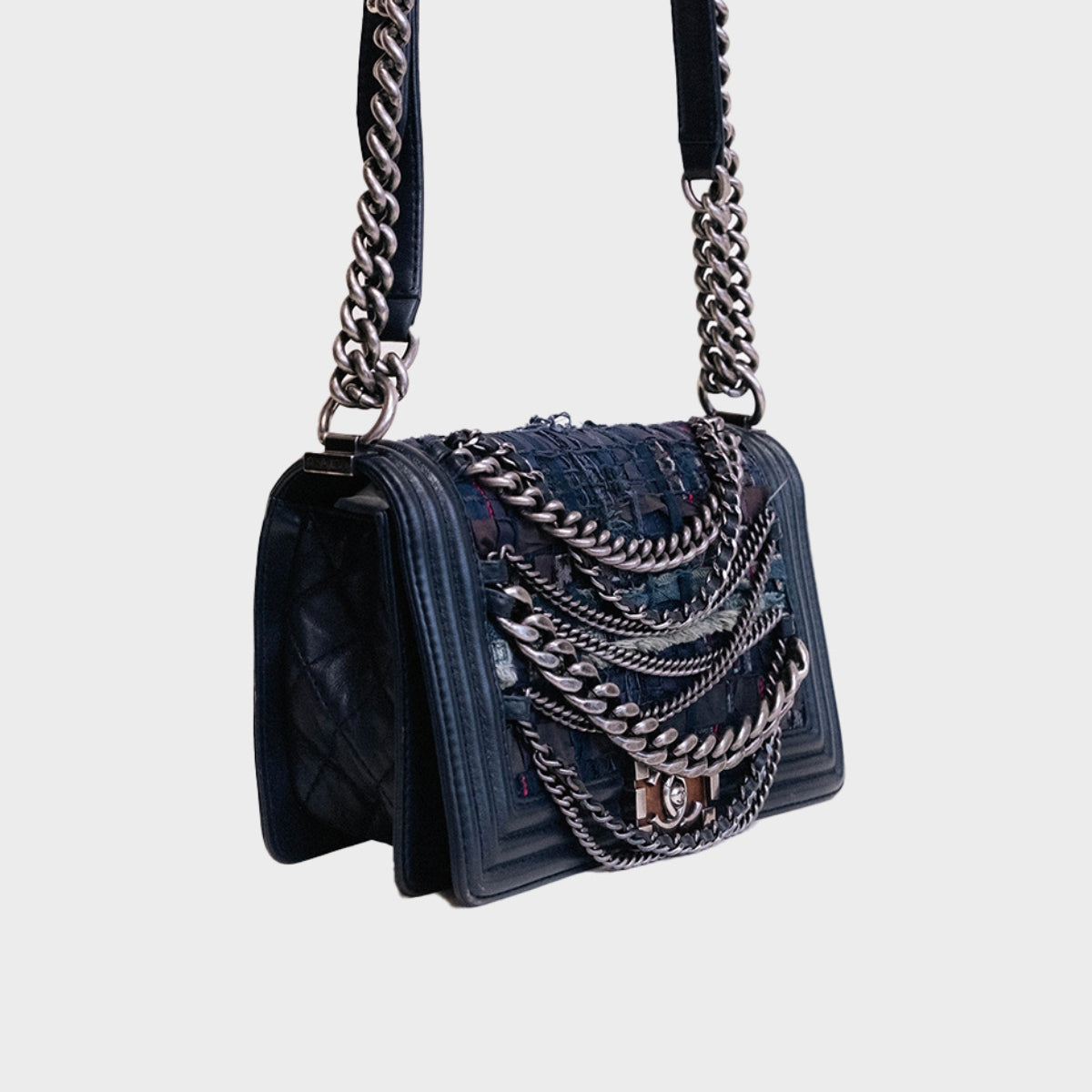 Medium Boy Bag in Dark Blue Patchwork