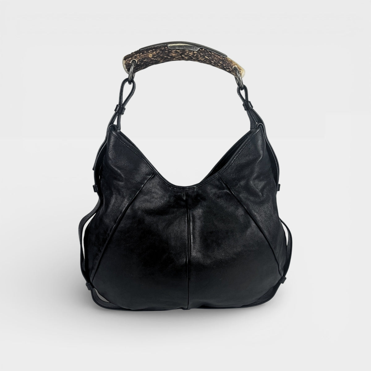 SAINT LAURENT Mombasa Hobo Shoulder Bag in Black Leather | COCOON