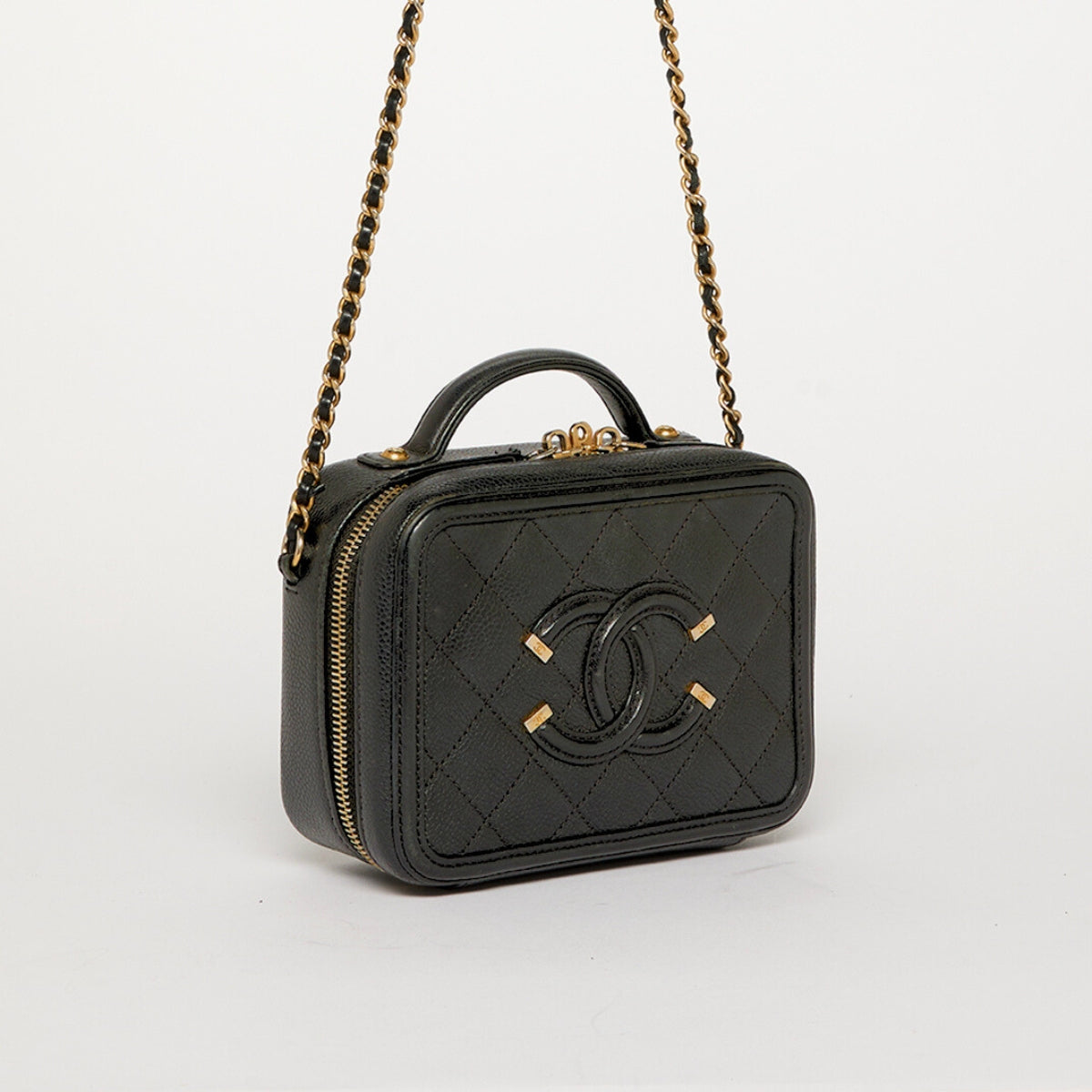 Small CC Filigree Vanity Case in Black Caviar Leather