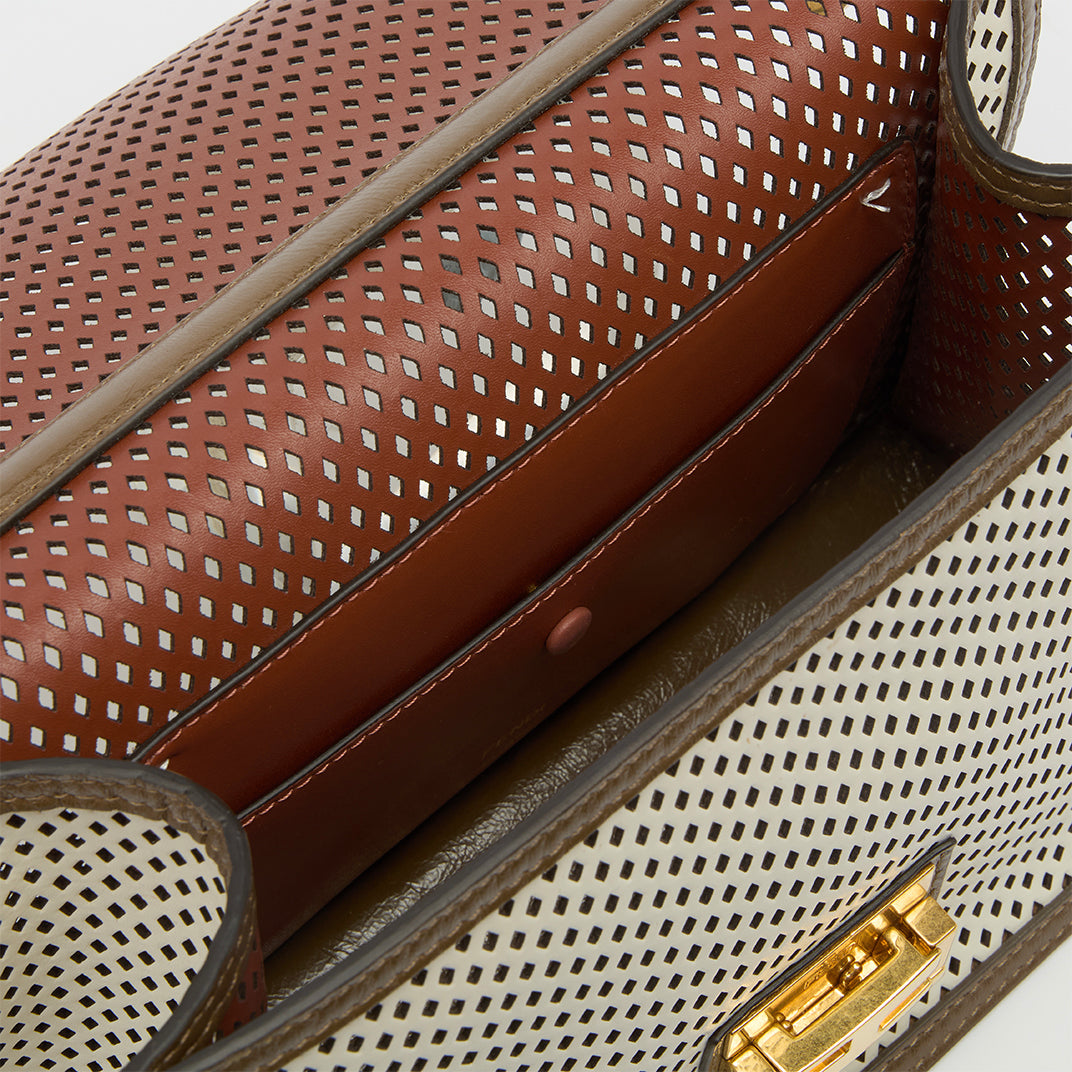 Kan U Shoulder Bag in Brown and White Leather