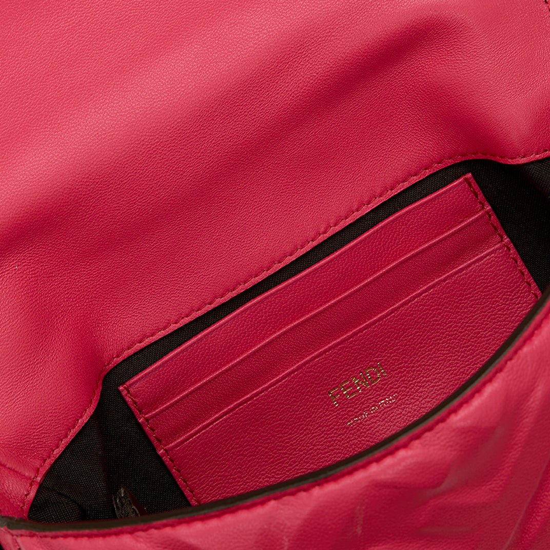 Mini Zucca Baguette Bag in Pink Embossed Leather