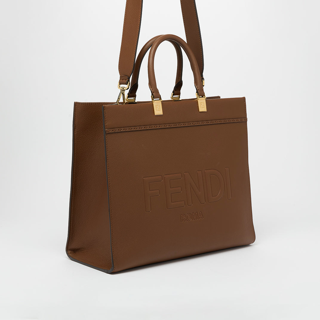 Sunshine Logo-Debossed Leather Tote Bag in Brown