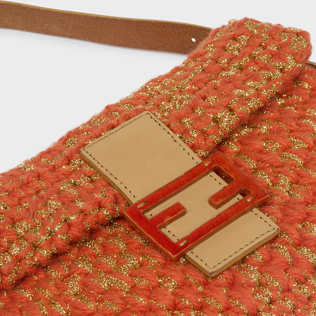Vintage Crochet Baguette Bag in Orange