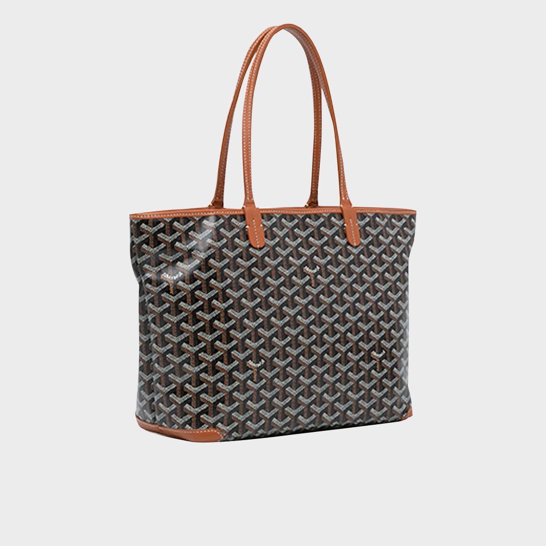 Goyardine Artois PM Canvas and Leather-Trim Tote in Black with Brown
