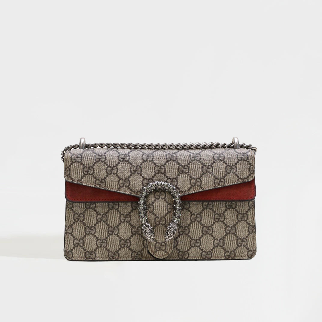 GUCCI Dionysus GG Supreme Small Bag With Suede Trim in Red [ReSale]