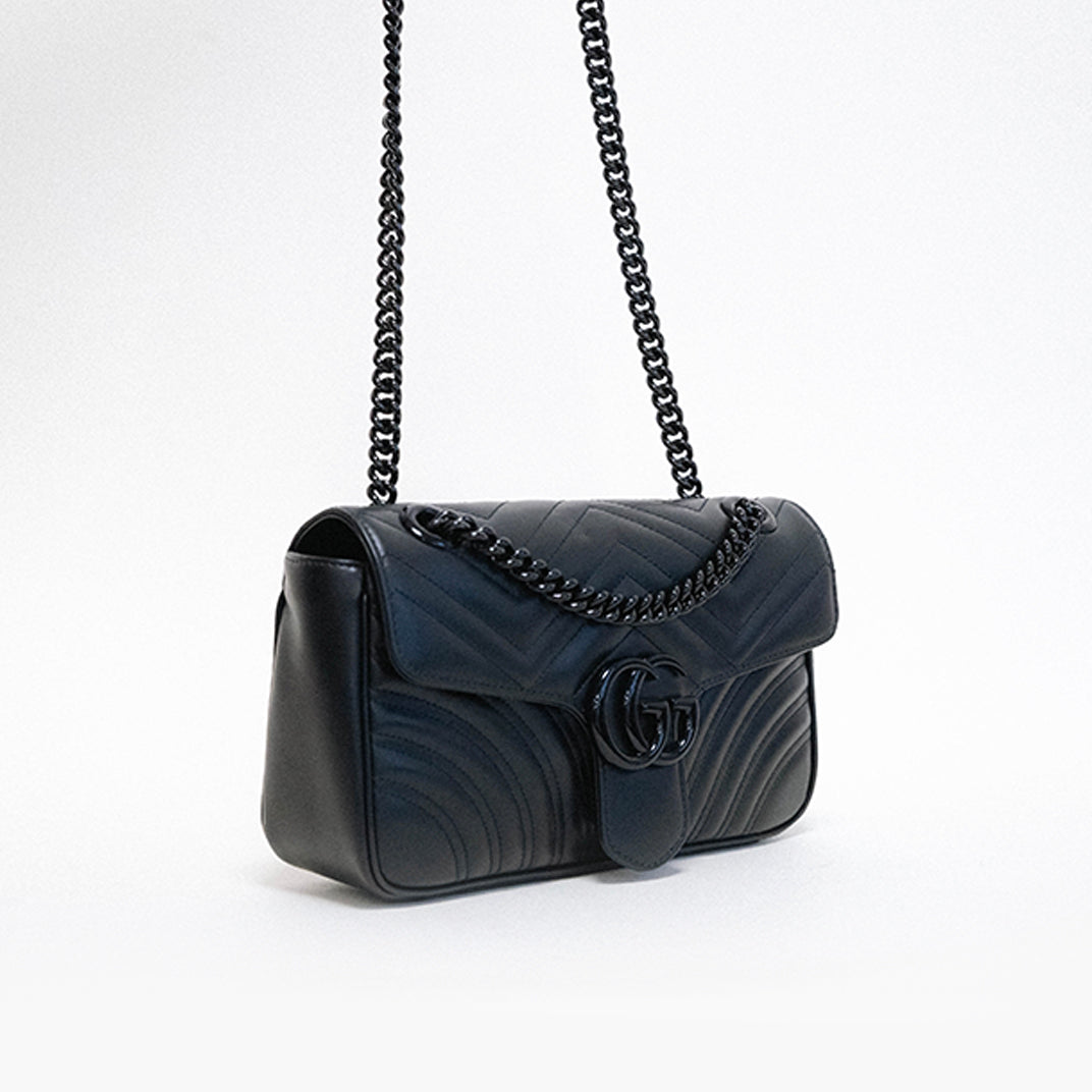 Small GG Marmont Shoulder Bag in Black Leather
