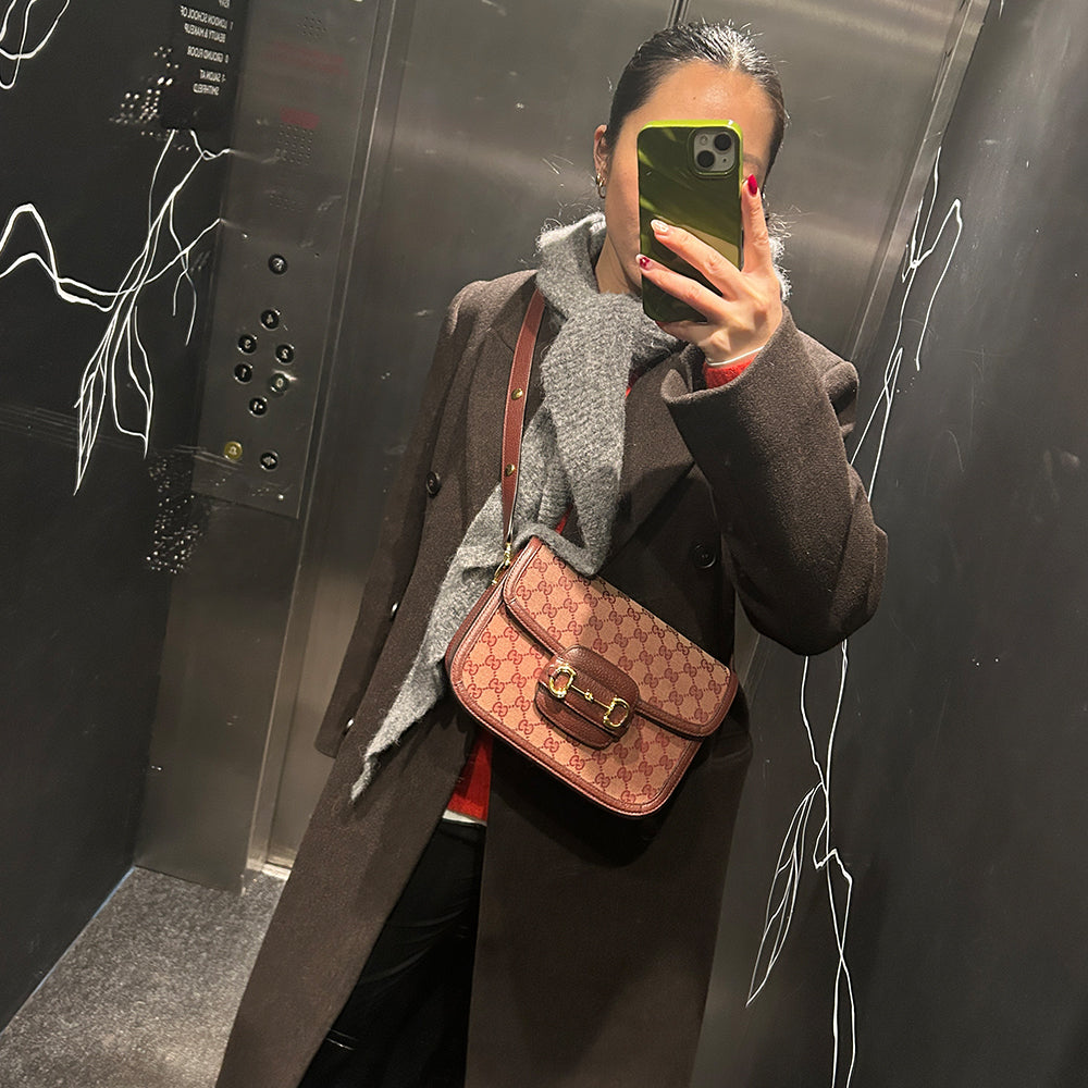 Horsebit 1955 GG Supreme Shoulder Bag in Vintage Bordeaux Denim