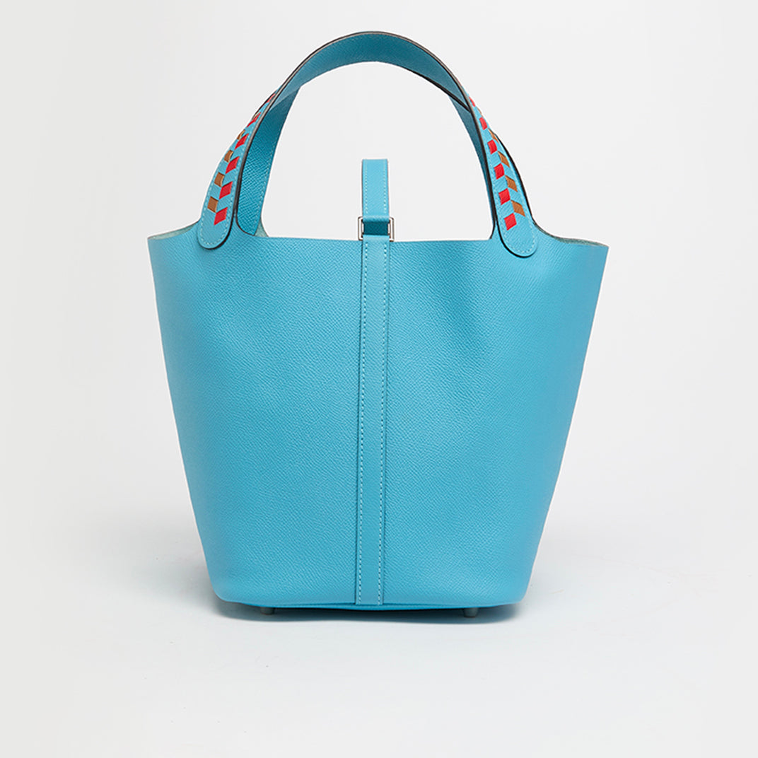 Picotin Lock 22 in Blue Du Nord Tressage Epsom Leather