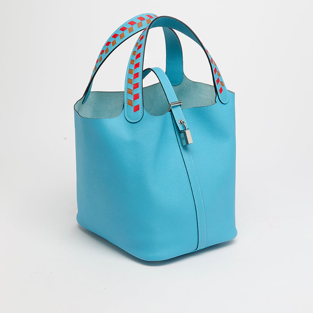 Picotin Lock 22 in Blue Du Nord Tressage Epsom Leather