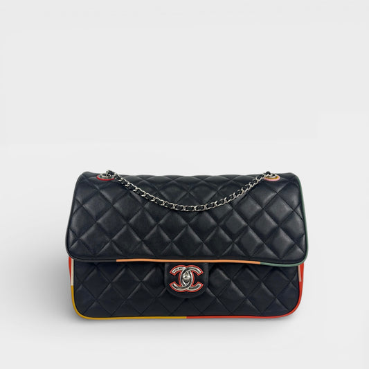 Jumbo Cuba Colour Single Flap in Quilted Lambskin with Multicolour Trim
