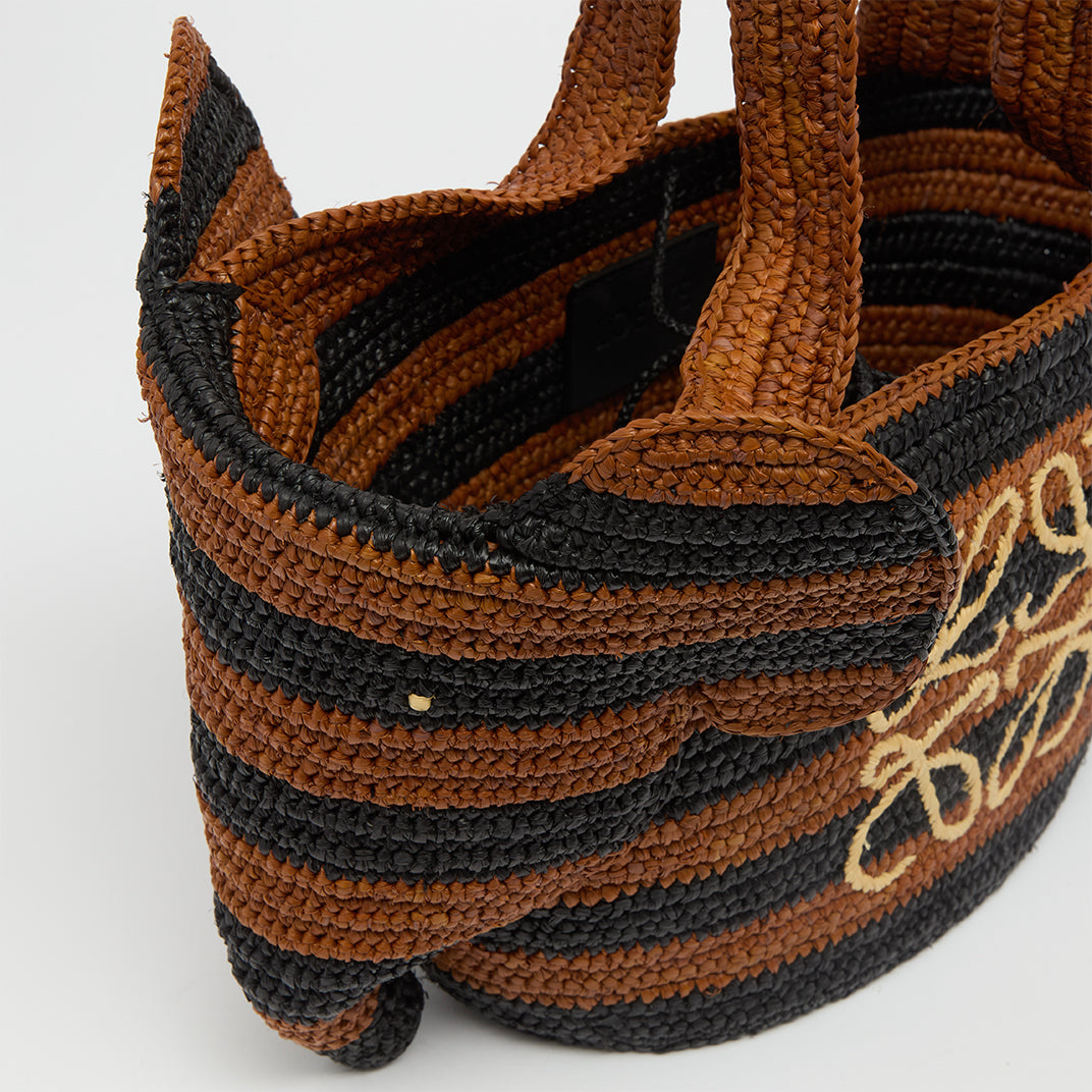 Small Elephant Basket Bag in Black and Honey Gold Raffia