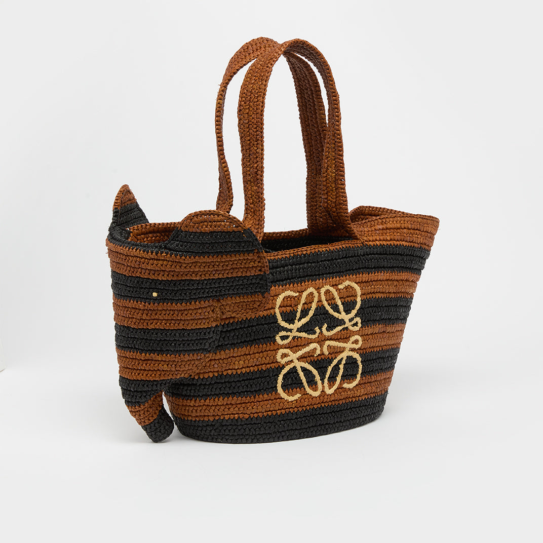 Small Elephant Basket Bag in Black and Honey Gold Raffia