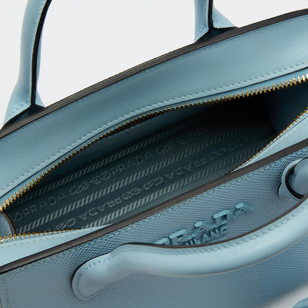Small Monochrome Tote in Light Blue Saffiano Leather