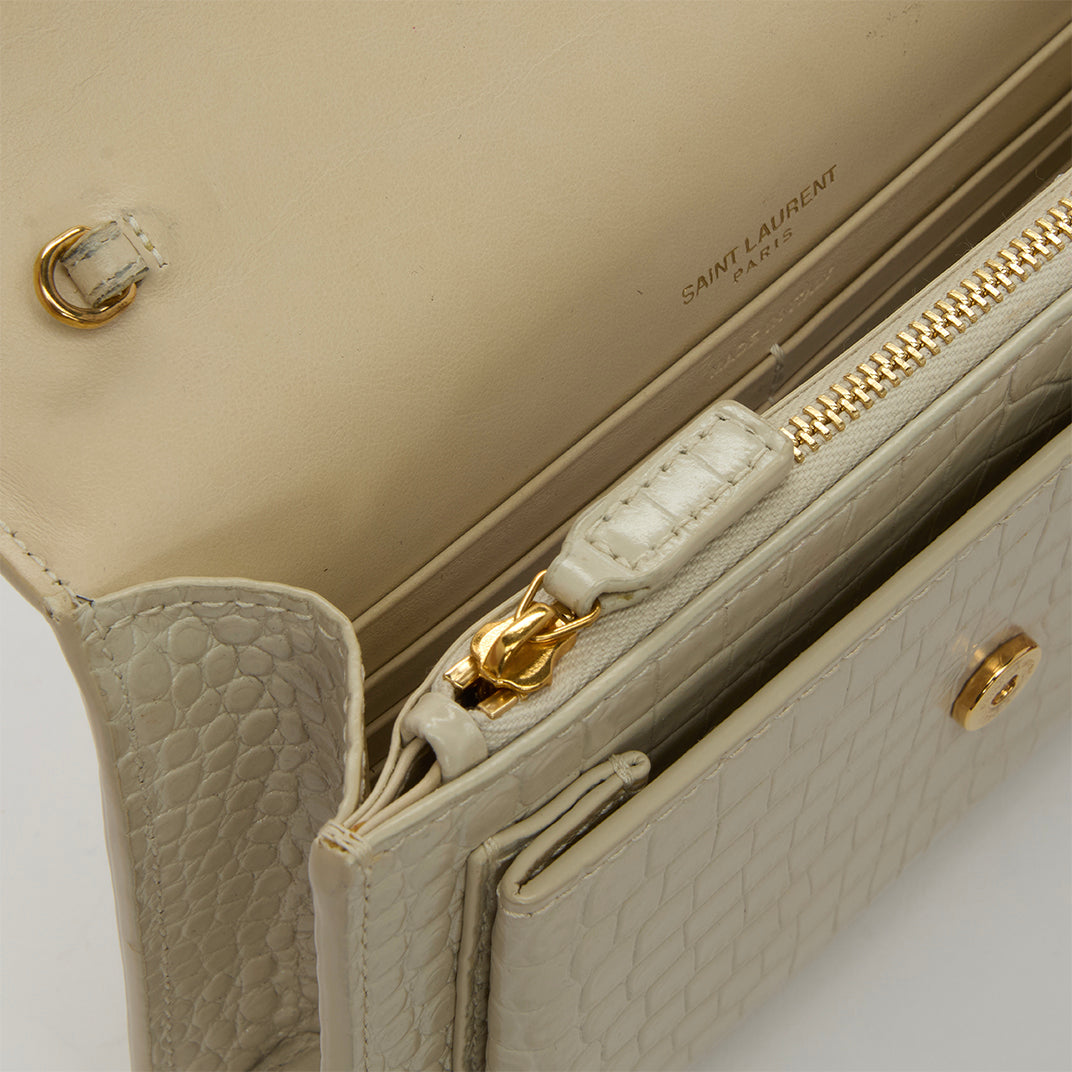 Sunset Small Bag in Cream Croc-Embossed Leather
