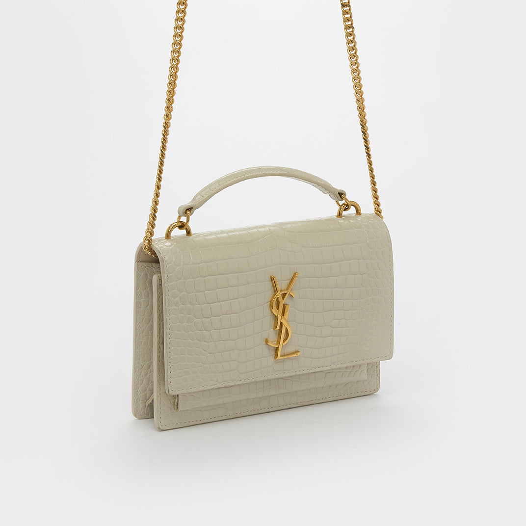 Sunset Small Bag in Cream Croc-Embossed Leather