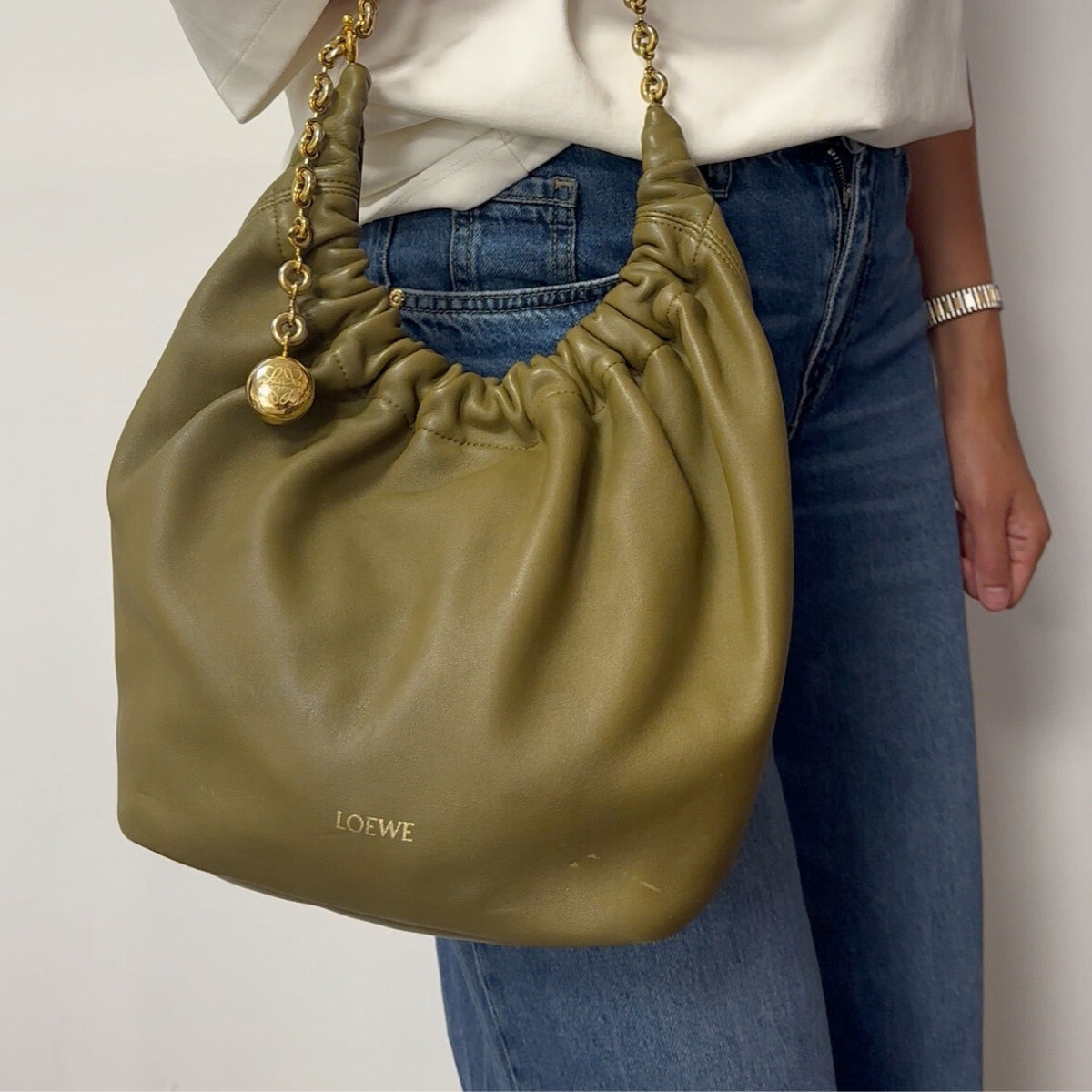 Small Squeeze Bag in Olive Nappa Leather