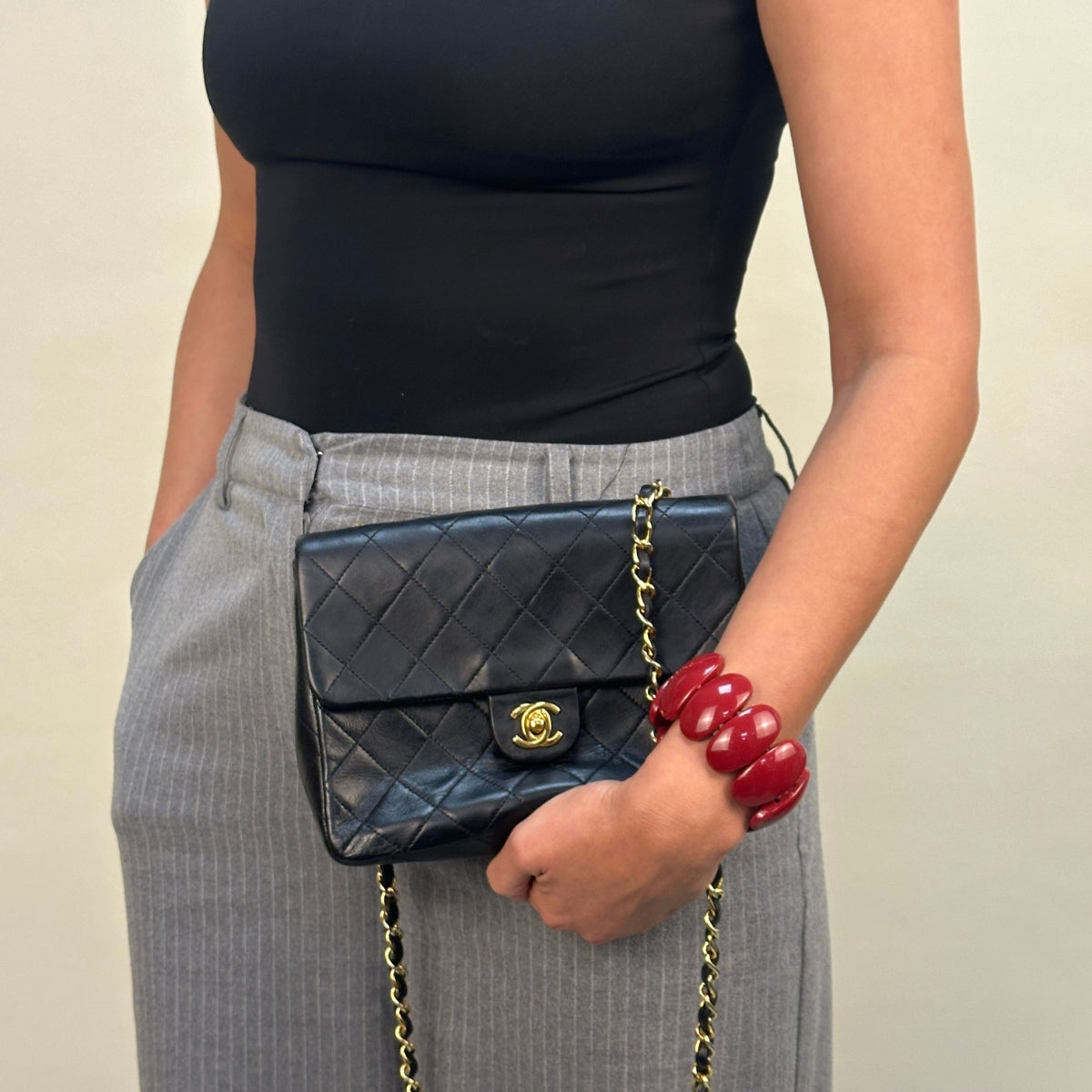 Square Classic Quilted Flap Crossbody Bag in Black Lambskin