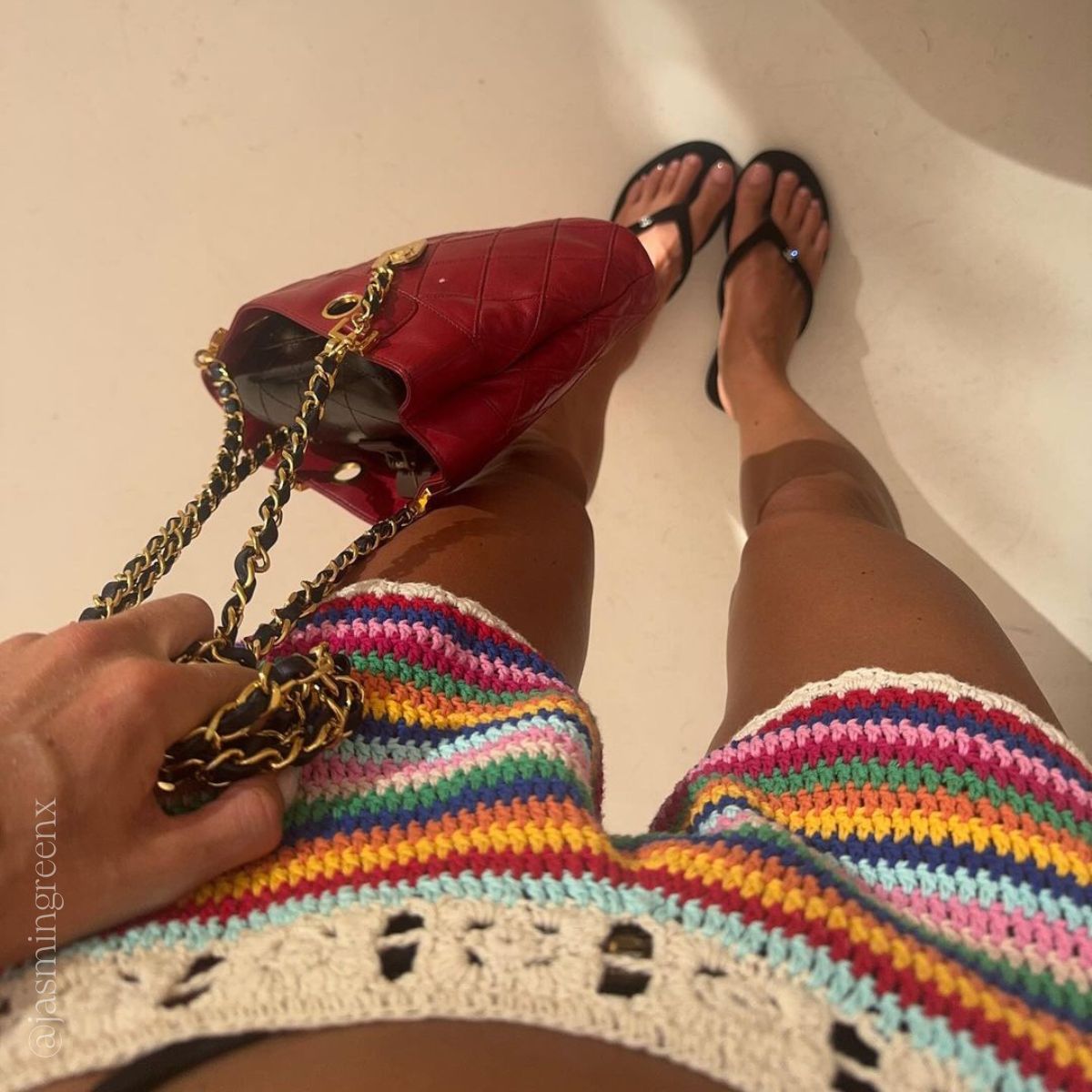CC Bicolour Shoulder Bag in Red Lambskin