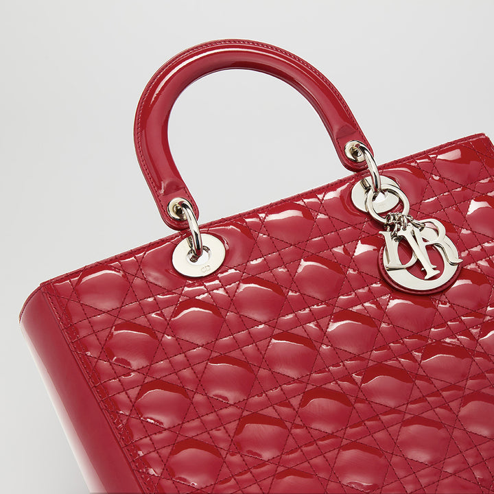 Large Lady Dior in Red Patent Leather