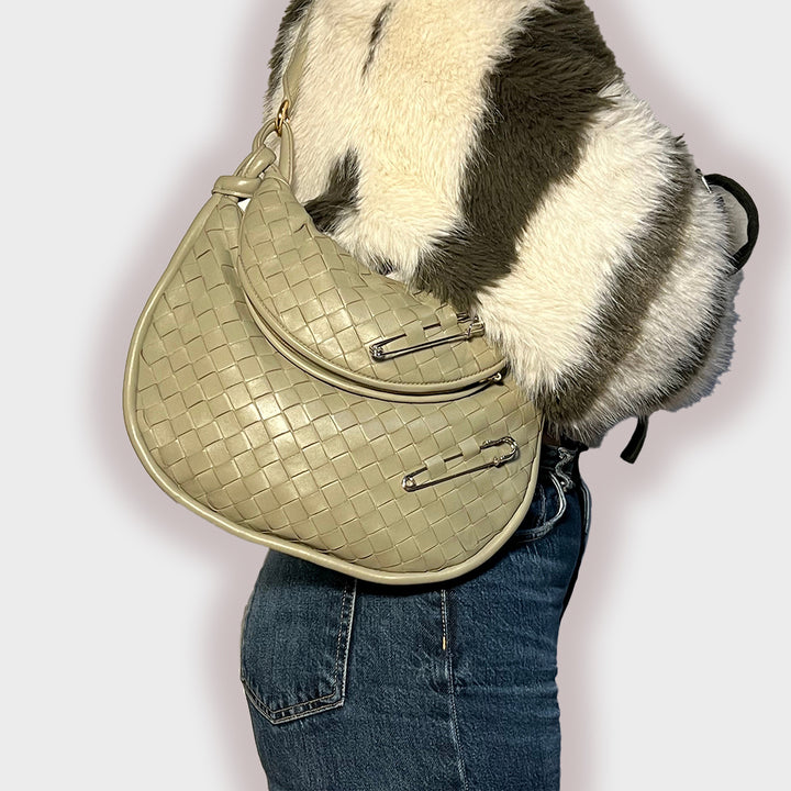 Medium Gemelli Intrecciato Leather Shoulder Bag in Travertine