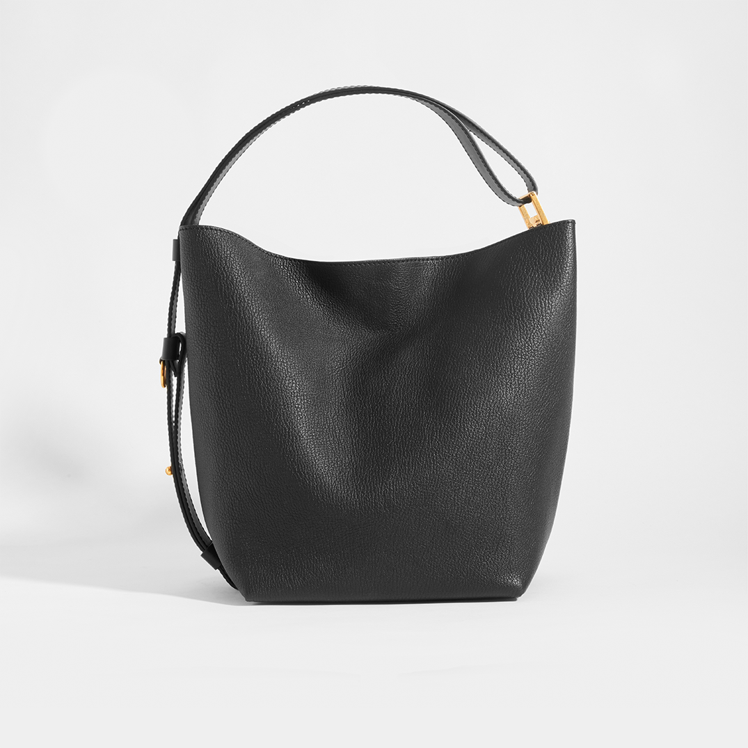 GV Bucket Bag in Medium Grained Black Leather